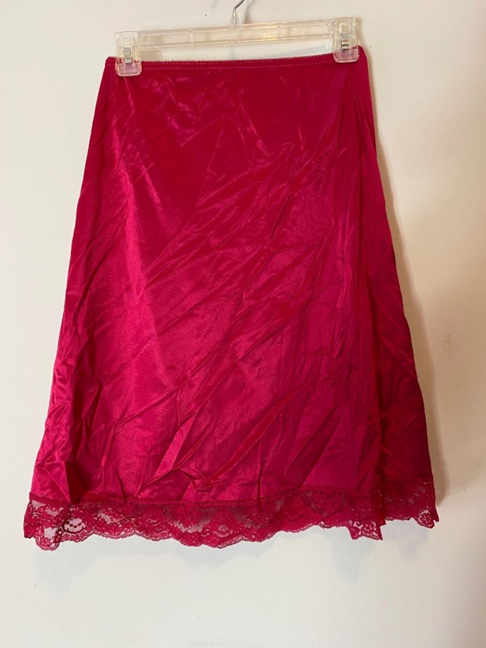 Vintage Red Slip Skirt With Lace Hem Impulse Small 100% Nylon USA